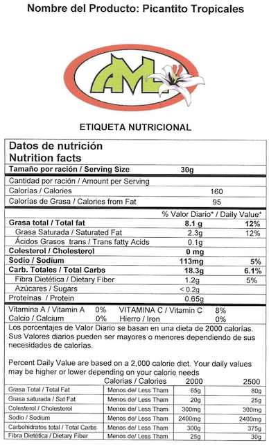 Información Nutricional Platanito Picante