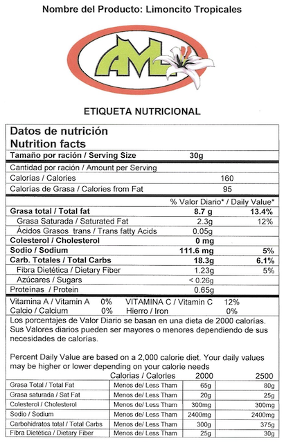 Información Nutricional Platanito Limón