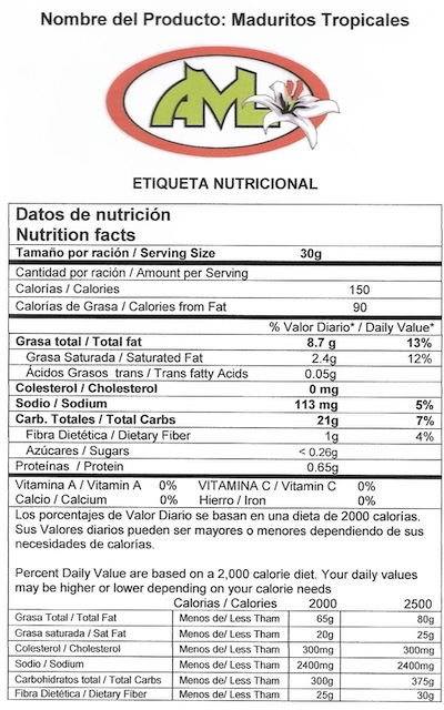 Etiqueta Nutricional Platanito Maduro