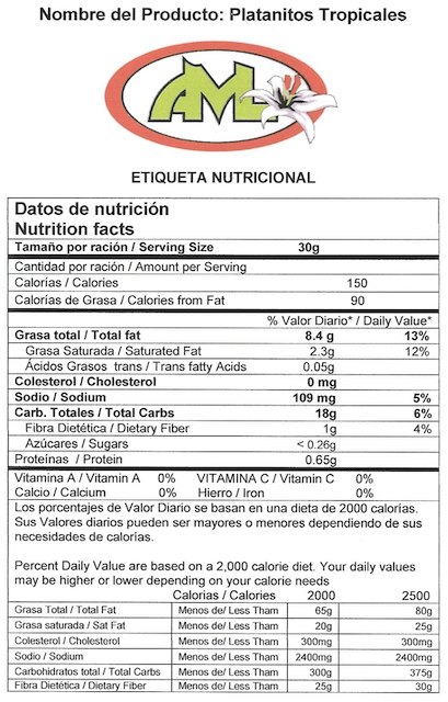 Información Nutricional Platanito Original