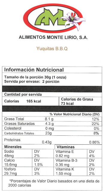 Información Nutricional Yuquita Barbacoa