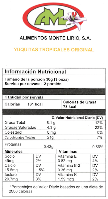 Información Nutricional Yuquita Original