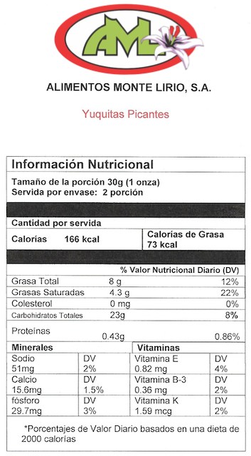 Información Nutricional Yuquita Picante